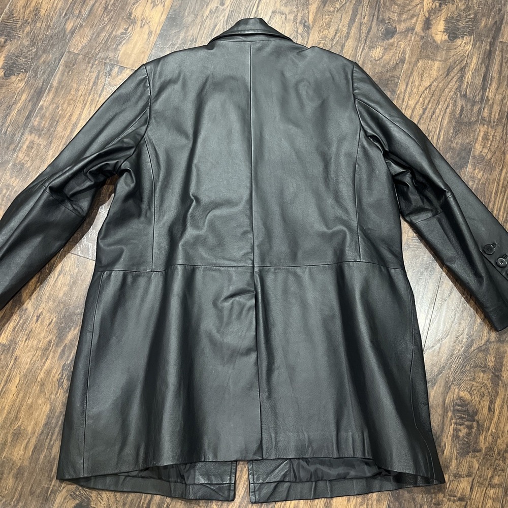 Vtg Newport News‎ Black Leather Long Overcoat Women's Size 22W Matrix/ Mob - Picture 2 of 12